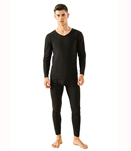 Men's Invisible Thermal Underwear Fleece Thermals Base Layer Boys Long Underwear Long John Set(Black, L)