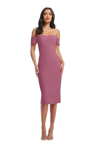 Dress the Population Womens Bailey Off The Shoulder Sweetheart Bodycon Midi Sheath Dress