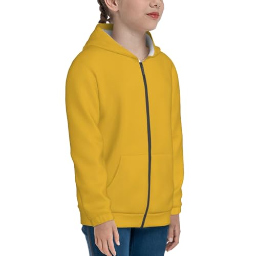Solid color gold Print Girls Athletic Zip Up Hoodies,Sweatshirts with Pockets Long Sleeve Hooded Jackets, for 7-18 Y3