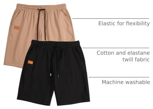 Image of JMIERR Mens Cotton Stretch Shorts Casual Drawstring Twill Chino Shorts | Drawstring Waist, Phone Pockets, Golf, Summer Beach Cruise Outfits, Machine Wash