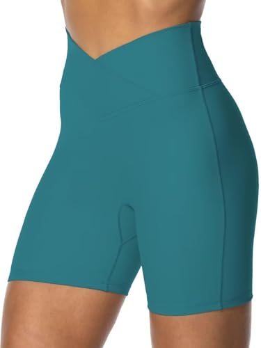 Image of Sunzel Crossover Biker Shorts for Women, No Front Seam V High Waist Yoga Workout Gym Shorts with Tummy Control