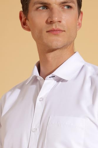 Image of Fyltr Men's Regular Fit Shirt - Dobby Self Design| Full Sleeve | Functional Patch Pocket | White Formal Shirts for Men