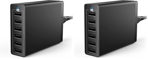 Anker Cargador USB, PowerPort 6 USB 60W de 6 Puertos, Cargador de sobremesa de tamaño Familiar con tecnología PowerIQ, para iPad, Samsung, Nexus, Nokia, Motorola y Otros (Negro) (Paquete de 2)