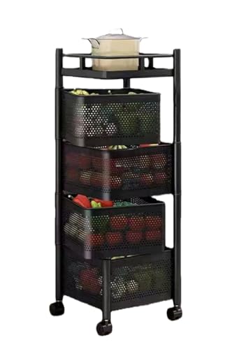 yarunchuangding キャスター付きキッチンカー3/4/5段天板付き360°可動大容量通気収納車収納キャスター付きカートおしゃれ新生活一人暮らし厚手炭素鋼変形しにくく荷重も強く収納各種小物ホーム業務業務用寝室リビング (ブラック,4層(四角))