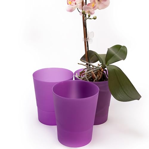 Home Garden Ornaments small orchid pots 12cm / 4.7 inch, Set of 3 Decorative Plastic Plant Pots Indoor