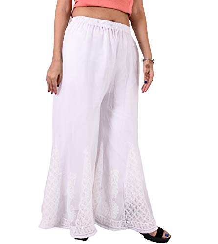 Image of Lavangi Women Lucknow Chikankari Hand Embroidered Chifffon Palazzo /Sharara (Free Size)