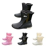 Botas de lluvia para mujer de media altura, botas de goma para exteriores, resistentes al agua, antideslizantes, cómodas, botines de trabajo, antideslizantes, para exteriores, Negro , 42
