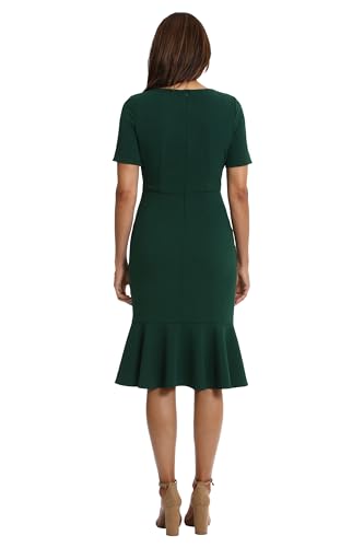 Image of London Times Women's V-Neck Dress - Flounce Hem, Twist Waist, Elegant Office & Event Wear