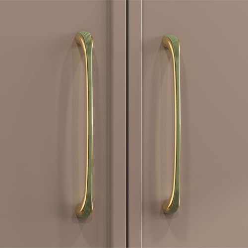Image of LAPO 10 Inch Pull Handles for Home, Suitable for Cabinet and Storage Drawer, Strong Grip Design, Easy Screw Installation, Sturdy Structure & Modern Design, Hole to Hole 23.4 cm (Green Gold, Pack of 2)