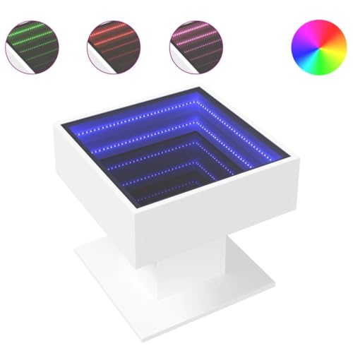 Frdhee Beistelltisch Couch Bett Tisch,LED-Couchtisch Weiß 50x50x45 cm Holzwerkstoff,Kleiner Wohnzimmertisch für Wohnzimmer,Schlafzimmer,Balkon – Bild 3