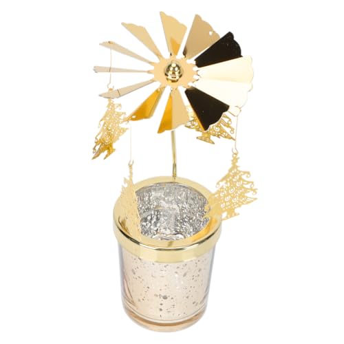 Cabilock Gold Rotating Candlestick Holder, Metal Spinning Windmill Candlestick Carousel Candle Tea Light Holder for Romantic Wedding, Christmas Party, Home Table Decorations, Favor