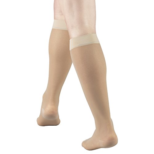 Truform Sheer Compression Stockings, 15-20 Mmhg, Women's Knee High Length, 20 Denier, Nude, Large #TOP3