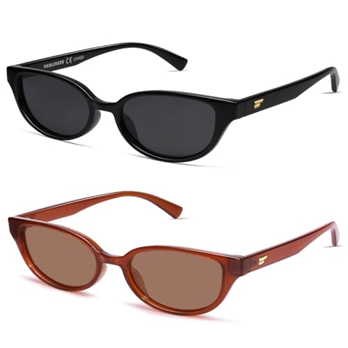 Image of VANLINKER Retro Semi Oval Polarized Sunglasses for Women Men Trendy Small 90s Style Vintage Narrow Rectangle Frame VL9833