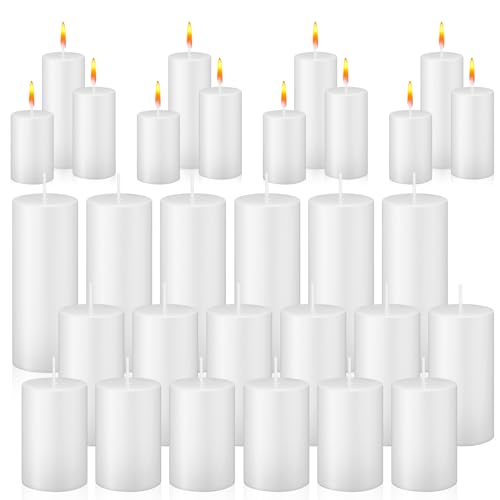 MTLEE 18 Pcs White Pillar Candles Unscented Long Burning Candles Bulk for Wedding Church Party Spa Lantern Fireplace Restaurants Home Household Decor 2 x 3 Inch, 2 x 4 Inch, 2 x 5 Inch