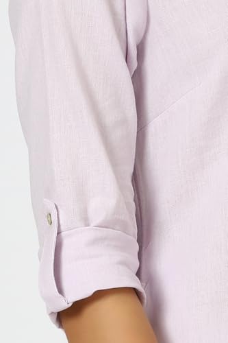 Image of W for Woman Lilac Mandarin Collar Cotton Blend Straight Kurta