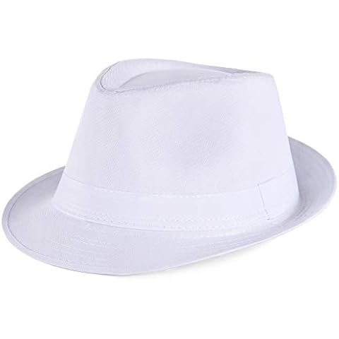 PORSYOND Felt Fedora Hat Men Women Belt Panama Jazz Hat Trilby Hat with Band (B-White, Fabric) Cover