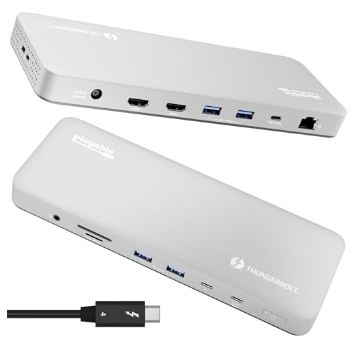 Plugable Thunderbolt 4 Dock for M4 MacBook Air & Pro: 100W Charging Driverless Laptop Docking Station with 4K HDMI Dual Monitor or Single 6K, 6X USB, SD, Ethernet, Thunderbolt Certified (TBT-UDM)