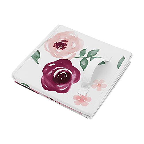 Image of Sweet Jojo Designs Burgundy Watercolor Floral Foldable Fabric Storage Cube Bins Boxes Organizer Toys Kids Baby Childrens - Set of 2 - Blush Pink Maroon Wine Rose Green Shabby Chic Flower Farmhouse