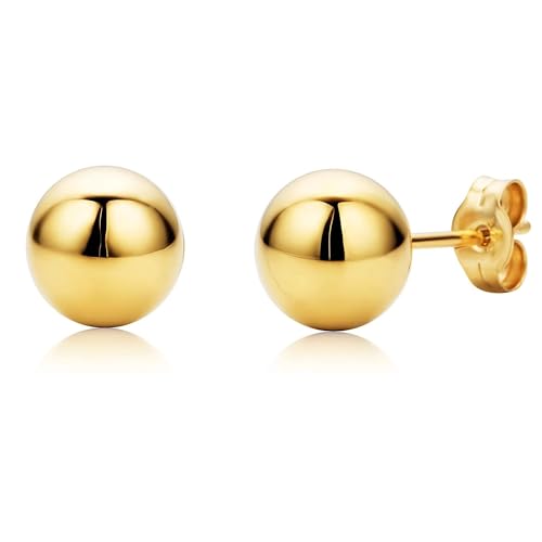 14K Real Yellow Gold Ball Stud Earrings (16mm Diameter)