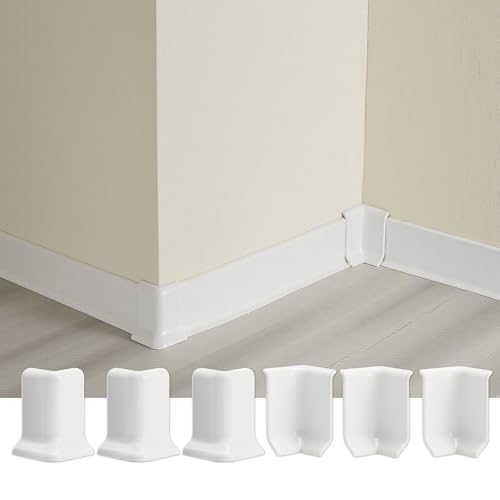 SUJIAMEI Baseboard Corner Protector Self Adhesive 2.1inch(Width)3 Inside + 3 Outside Corners-Connector Between The Wall Base Cove Base Rubber Moulding Trim Adapting Our 2.1IN BaseboardWhite
