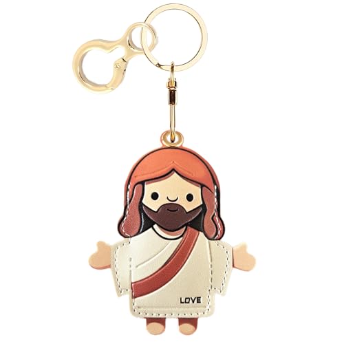 Leather Airtag Keychain Case Holder Cute Protective Apple Air Tag Cover with Key Ring Anti-Scratch Hidden Finder GPS Tracker Case for Wallet Keys Bag Pets Backpack(Je sus A)