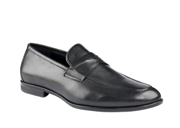 Men's Classic Penny Loafers, Black Leather, Slip-On Dress Shoes