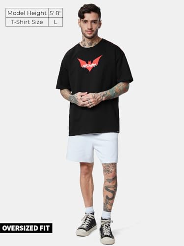 Image of The Souled Store Batman: to The Rescue Men and Boys Short Sleeves Round Neck Grey Graphic Printed Cotton Oversized T-Shirts