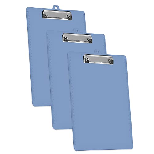Acrimet Portapapeles de Plástico Rígido con Clip de Perfil Bajo y Reglas Laterales,Tamaño A4 (34cm x 24cm) (Color Azul) (Paquete de 3) Cover