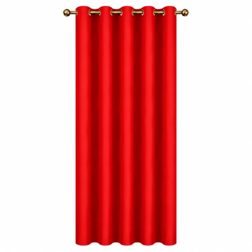 Image of Polyester Eyelet Door Curtain, Solid Plain Light Filtering Curtain for Bedroom, Living Room & Home Office, 7 Feet (84 x 48 Inch), Red, Pack of 1