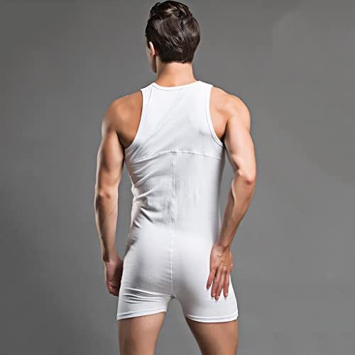 Men's One Piece Bodysuit Onesie Henley Jumpsuit Cotton Pajamas Garment Sleeveless Singlet Underwear4