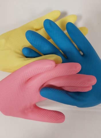 DSTOCK60 - wasserdichte Gummihandschuhe - Haushalts-/ Putzhandschuhe, Gummi, wasserdicht, lang, für Geschirr, Wäsche, Größe S, 3 Paar (Rosa, Gelb und Blau) Cover