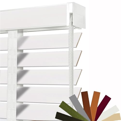 Persianas Venecianas de Madera, 50 mm Láminas Horizontale, Cortinas Venecianas A Prueba De Agua, Personalizado Cortinas 55 60 75 80 90 95 105 110 120 135 140 145 30 150 155 cm(White)