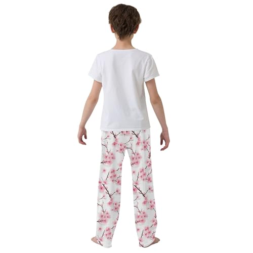 Cherry Blossoms Branch Long Pajama Pants Elastic Waist PJ Bottoms with Pockets S A1103634