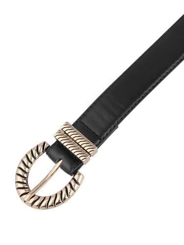 Women Gold Buckle Vintage Belts, 1.1" Width Classic Faux Leather Waistband for Jeans Pants Dresses2