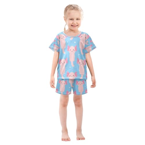 Pajama Sets Short Sleeve Cute Axolotl Pattern Prints Soft Cotton Summer Sleepwear 2 Piece PJS Size 5-14T4