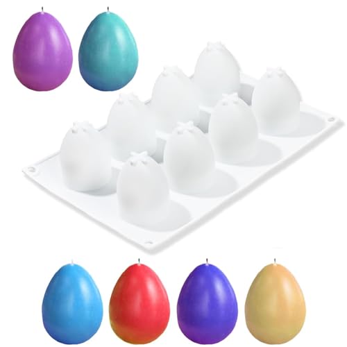 3D Easter Egg Silicone Molds 8 Holes Egg Shape Non-stick Baking Chocolate Molds Tray DIY Baking Tool for Easter Chocolate Cake Dessert Muffin Mousse Pastry Handmade Soap Crayons(1Pcs)