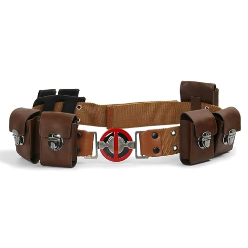 Adult Men Wade Costume Belt with Pouches Bag Brown Leather Adjustable Waist Belts Halloween Cosplay Props (Medium)