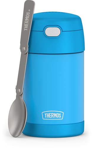 THERMOS FUNTAINER Insulated Food Jar, 16 Ounce, Kid Friendly Food Jar with Foldable Spoon, Denim Blue