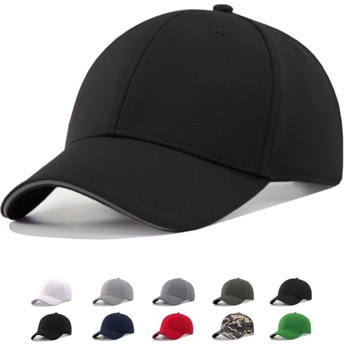 Image of TSSGBL Men's Plain Baseball Hat - OSFM & XXL Big Head Fit，Adjustable Structured Ball Cap with Reflective Sandwich Brim