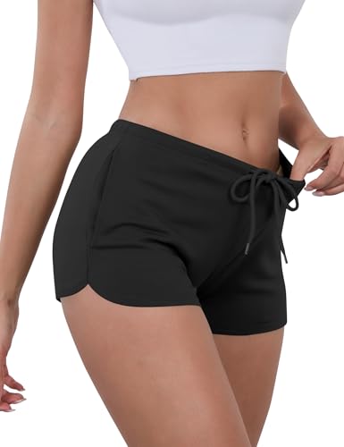 IECCP Sweat Shorts Women Comfy Workout Athletic Dolphin Shorts Low Rise Lounge Pajama Mini Shorts with Drawstring and Pockets