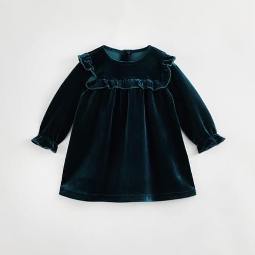 marc & janie Girls Velvet Vintage Puff Sleeve Dress Round Neck Patchwork Micro Pleated Lace Skirt 2320332