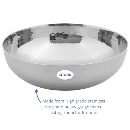 Image of Stainless Steel Hammered Kadhai with Sturdy Handle, Heavy Bottom for Even Heat, Ideal for Deep Frying & Daily Cooking, Rust-Resistant & Durable (1.2L, Without Handle)