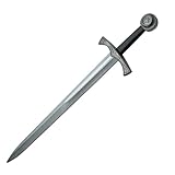 Szco 28” Latex Excalibur LARP Sword – Medieval Foam Sword Prop Weapon with Black Handle & Silver Blade for Cosplay, Costume Accessory, Roleplay & Halloween