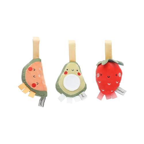 Pearhead Fruit Stroller Toys, Stocking Stuffers for Babies, Newborn Ideas, Plush Interactive Toy Set for Baby Car Seat with Hanging Mirror, Strawberry...