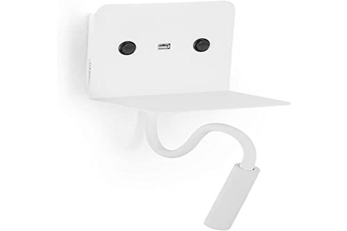 Lampada da parete LED da lettura "SLANGE" 3W + 6W, orientabile e con base di ricarica USB