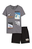 schlafanzug shorty herren Bundart: Elastischer Bund C&A Kinder Jungen Pyjamas Shorty Set 2er Pack Comfort Fit Bedruckt NASA grau 146