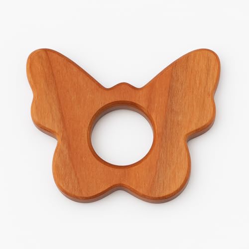 Image of Shark Doo Doo Neem Wood Baby Teether | Organic & Handcrafted | Chemical-Free, Paint-Free, Antibacterial Teething Toy for Infants & Toddlers - Natural Wooden Teether (Butterfly)