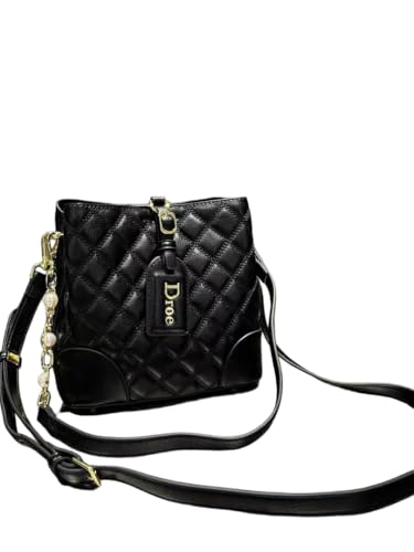 Premium Diamond-Quilted Chain Bucket Bag, Genuine Leather, Handbag with Quilted Pattern, Fashion Shoulder Purse