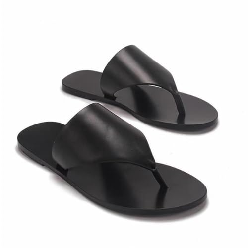 Womens Leather T-Strap Slip On Flat Flip Flops Comfortable Round Toe Non Slip Sole Flat Thong Sandals For Beach Daily Casual Vacation Summer Pool4