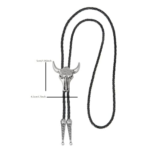 Image of Joxevyia Bolo Tie for Men Vintage Cow Skull Leather Rope Western Cowboy Necktie Vintage Bola Tie Gift for Him